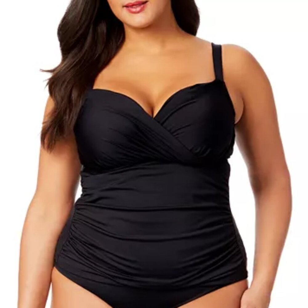 Anne Cole Plus Size Shirred Tankini Top Black NWT Sz 24W - Picture 2 of 10